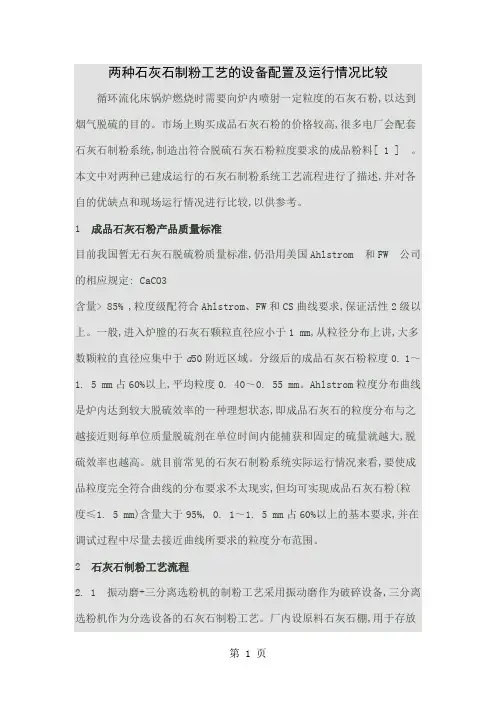 两种石灰石制粉工艺的设备配置及运行情况比较word精品文档5页