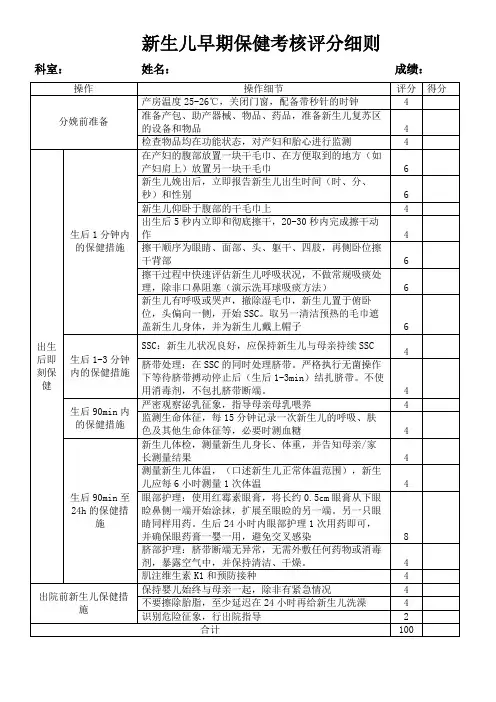新生儿早期保健考核评分细则