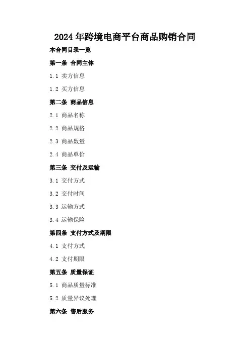 2024年跨境电商平台商品购销合同