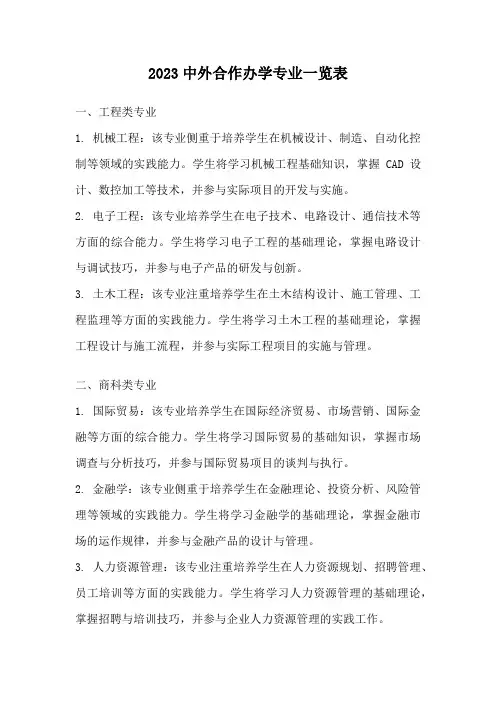 2023中外合作办学专业一览表