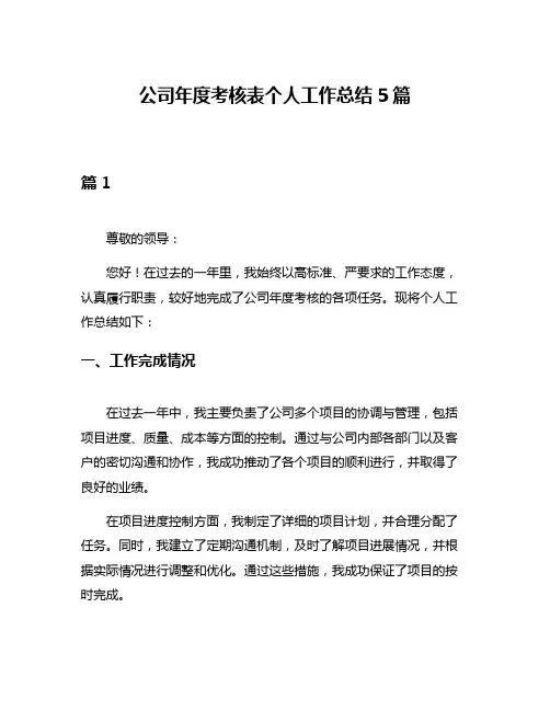 公司年度考核表个人工作总结5篇