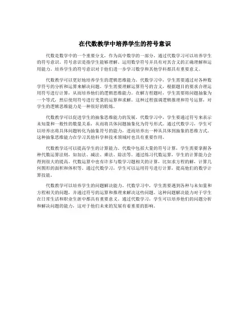 在代数教学中培养学生的符号意识