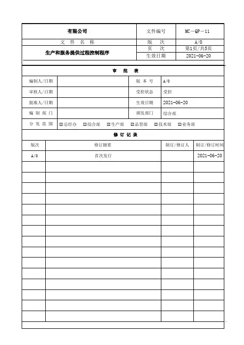 GMP-11生产和服务提供过程控制程序