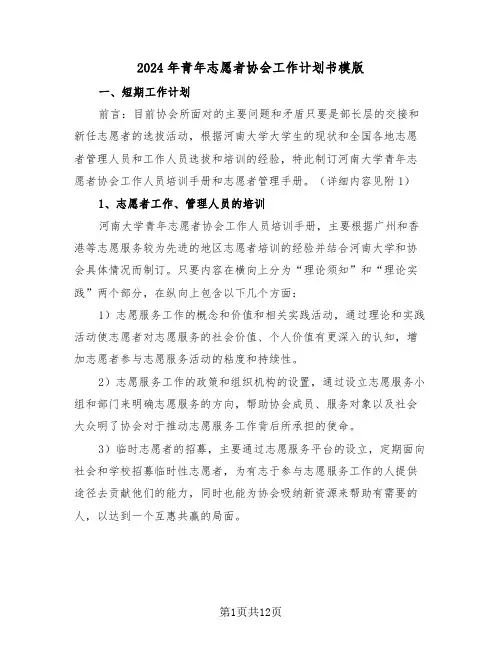 2024年青年志愿者协会工作计划书模版(3篇)