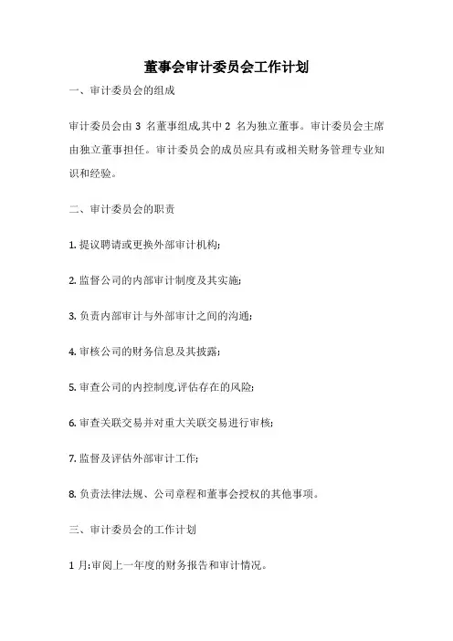 董事会审计委员会工作计划