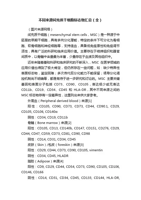 不同来源间充质干细胞标志物汇总（全）