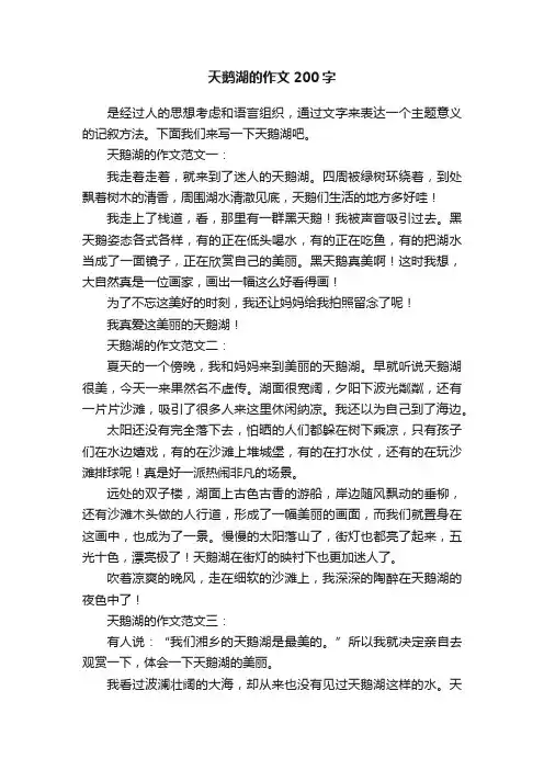 天鹅湖的作文200字