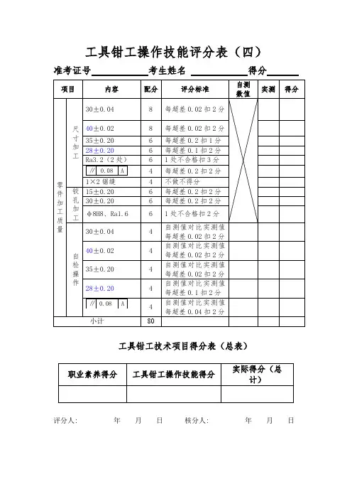 工具钳工技术操作技能评分表2