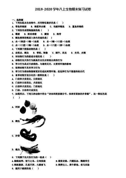 (9份试卷汇总)2019-2020学年临沂市生物八年级(上)期末学业水平测试模拟试题