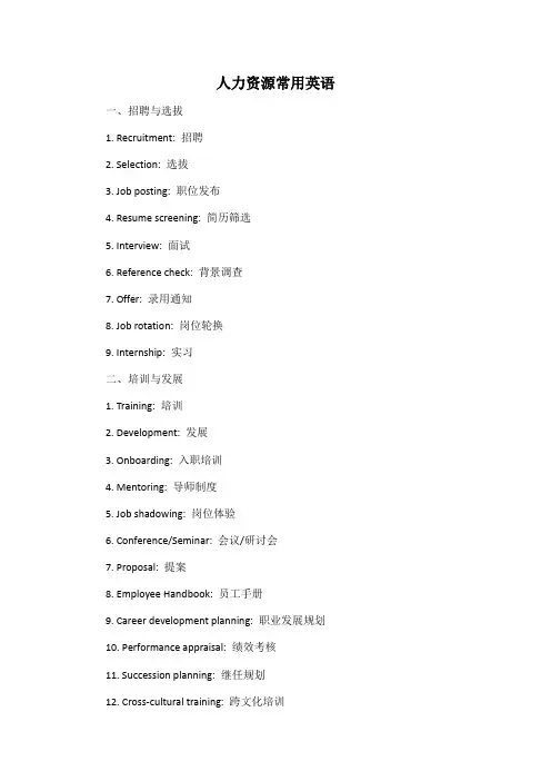人力资源常用英语