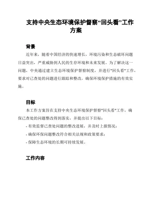 支持中央生态环境保护督察“回头看”工作方案