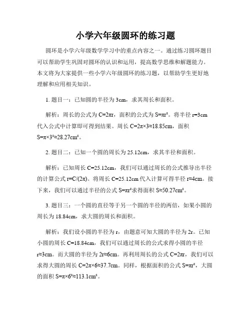 小学六年级圆环的练习题