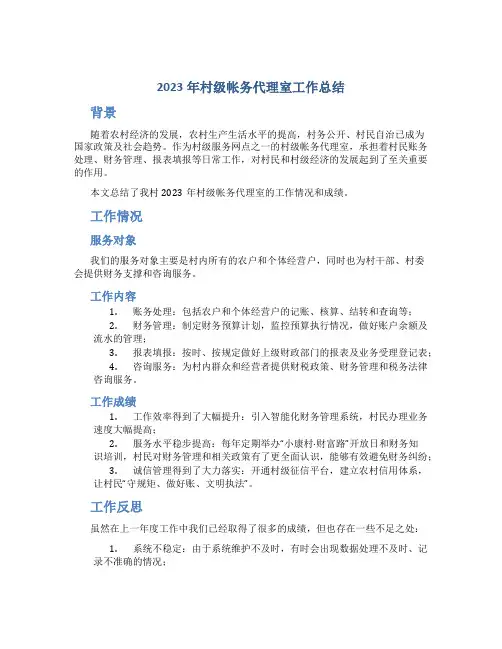 2023年村级帐务代理室工作总结