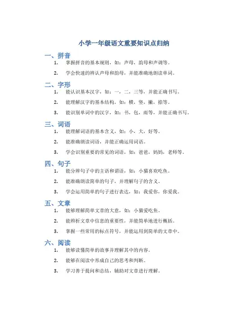 小学一年级语文重要知识点归纳