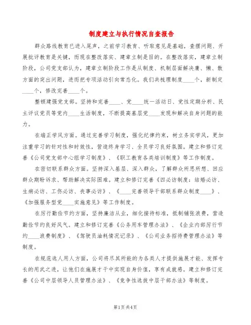 制度建立与执行情况自查报告(2篇)