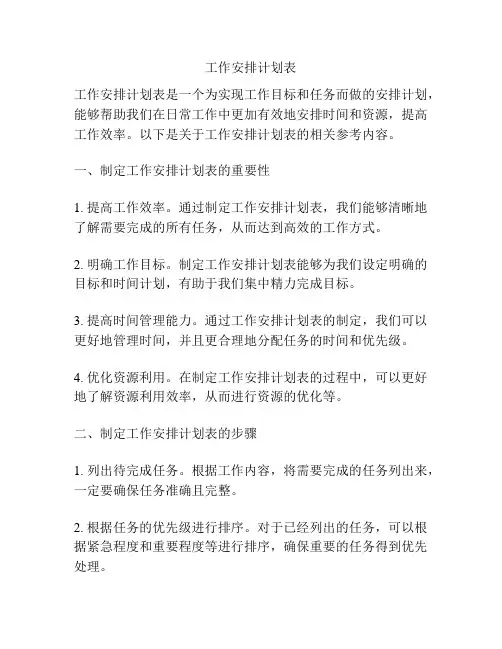 工作安排计划表