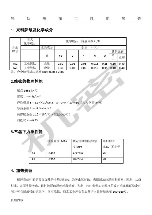 纯钛及钛合金热加工性能参数
