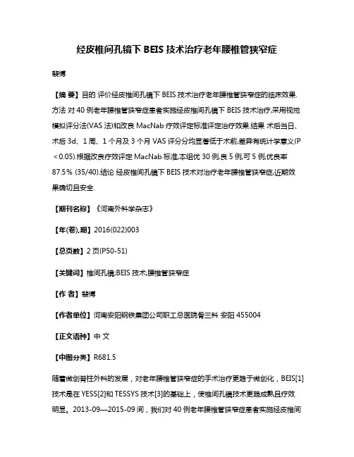 经皮椎间孔镜下BEIS技术治疗老年腰椎管狭窄症
