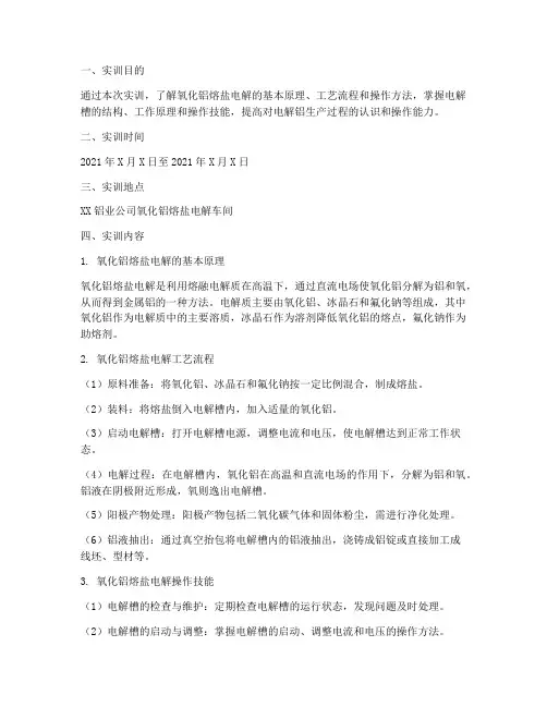 氧化铝熔盐电解实训报告