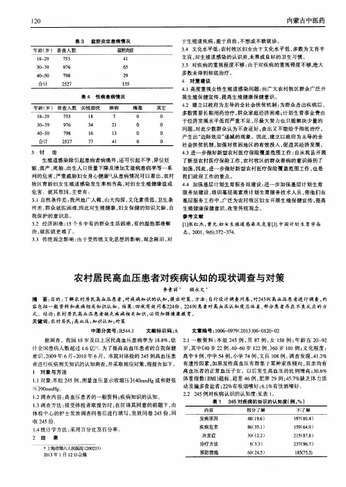 农村居民高血压患者对疾病认知的现状调查与对策