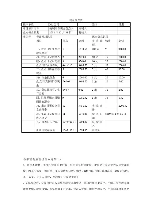 审计学现金盘点表