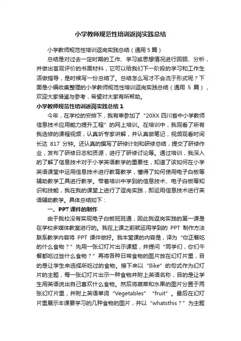 小学教师规范性培训返岗实践总结（通用5篇）