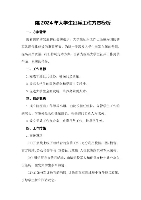 院2024年大学生征兵工作方案模板