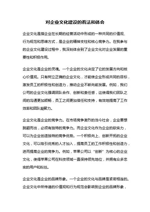 对企业文化建设的看法和体会