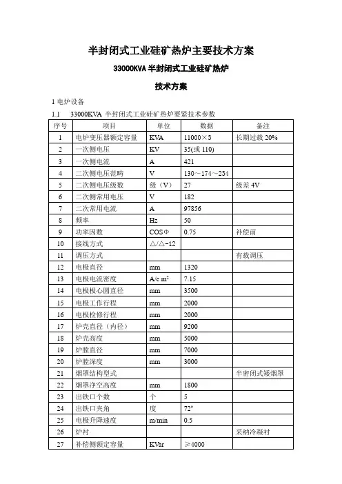 半封闭式工业硅矿热炉主要技术方案