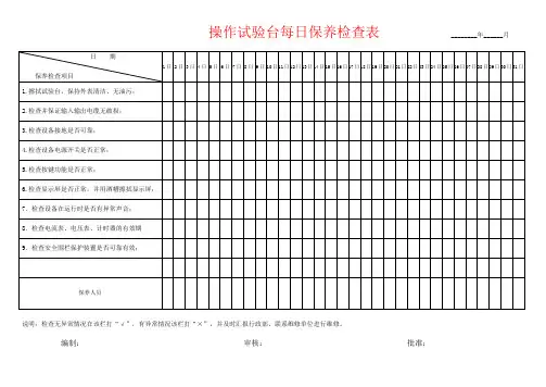 操作试验台每日保养检查表