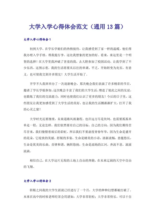 大学入学心得体会范文(通用13篇)