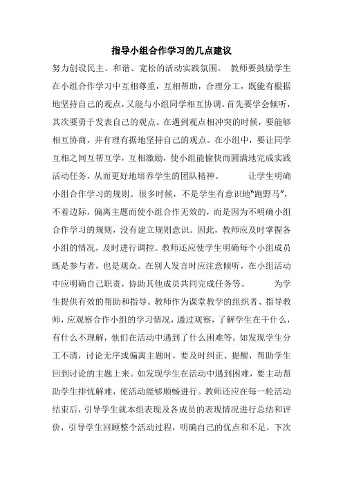 指导小组合作学习的几点建议
