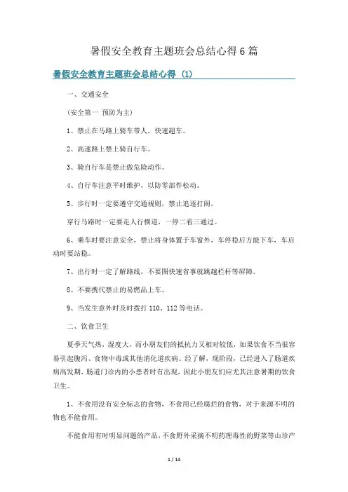 暑假安全教育主题班会总结心得6篇