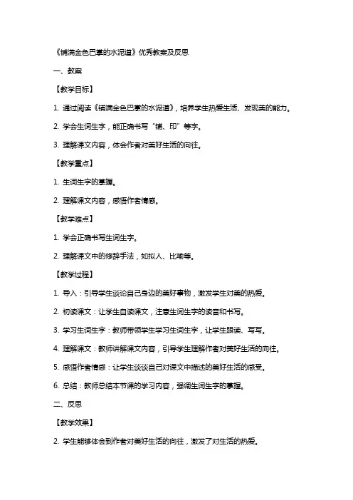 《铺满金色巴掌的水泥道》教案及反思