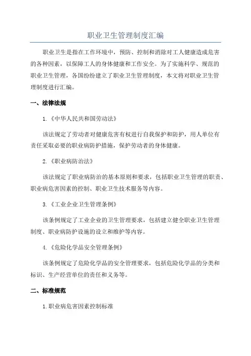 职业卫生管理制度汇编