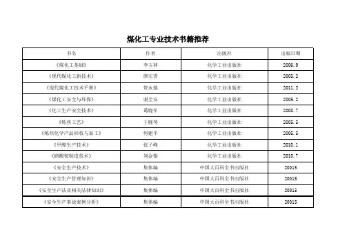 煤化工专业技术书籍推荐