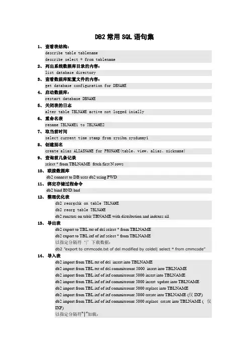 DB2常用SQL语句集