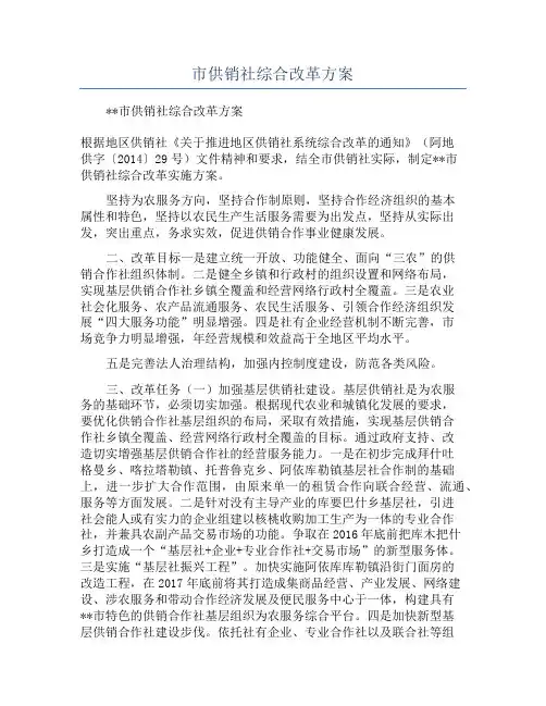市供销社综合改革方案