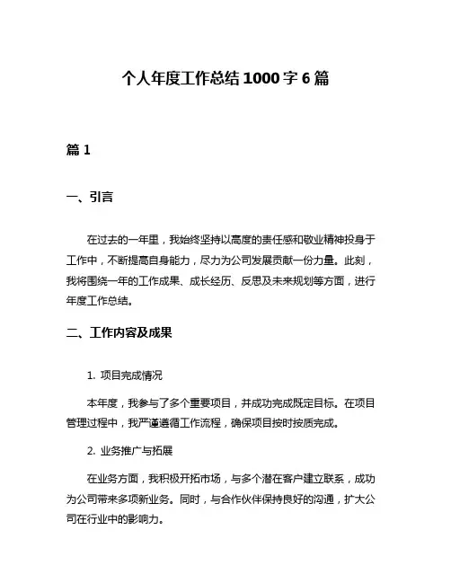 个人年度工作总结1000字6篇