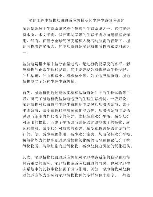 湿地工程中植物盐胁迫适应机制及其生理生态效应研究