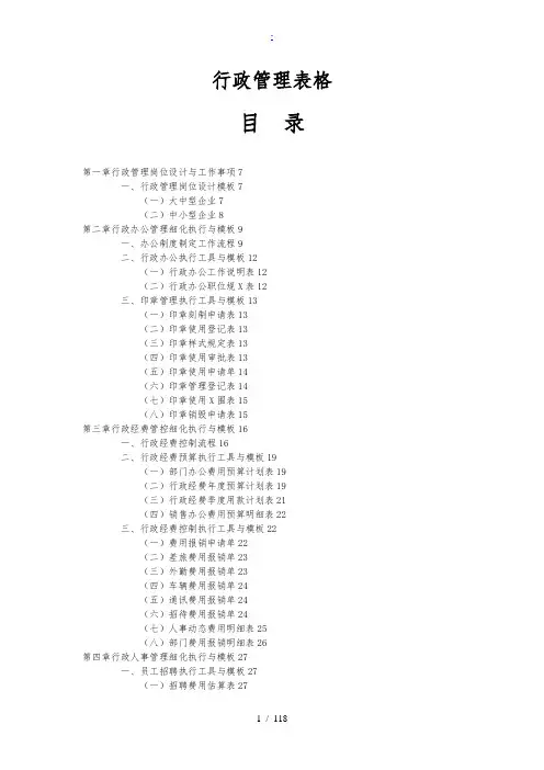 行政管理表格范本大全