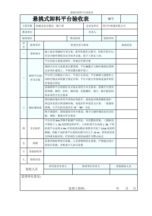 悬挑式卸料平台验收表