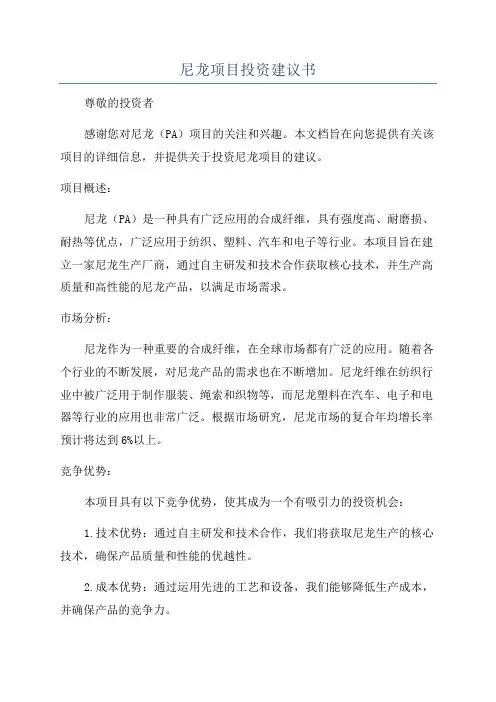 尼龙项目投资建议书
