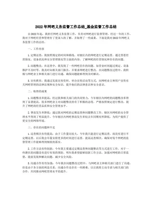 2022年网吧义务监督工作总结_基金监督工作总结