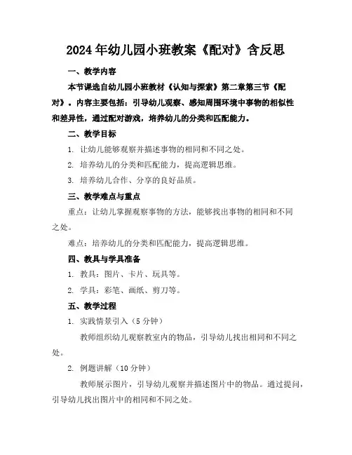 2024年幼儿园小班教案《配对》含反思