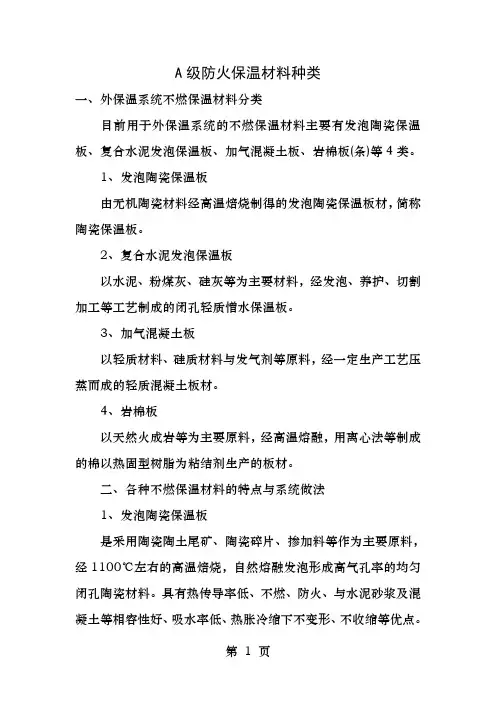 A级防火保温材料种类