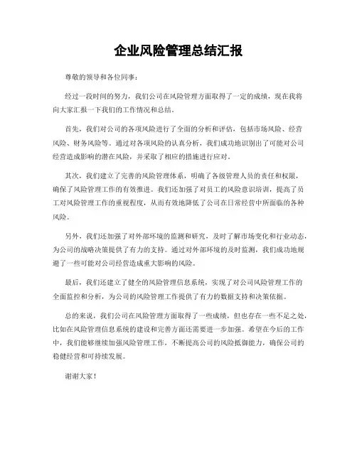 企业风险管理总结汇报