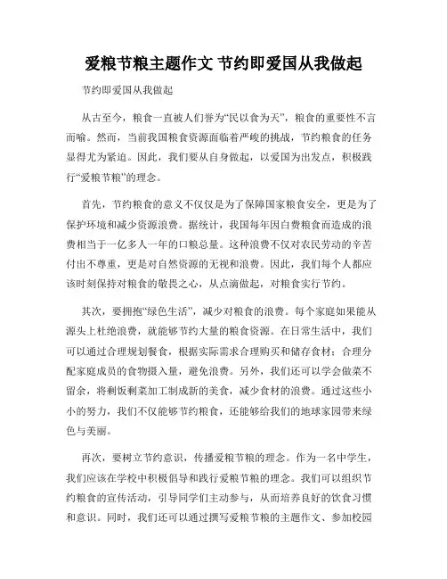 爱粮节粮主题作文 节约即爱国从我做起