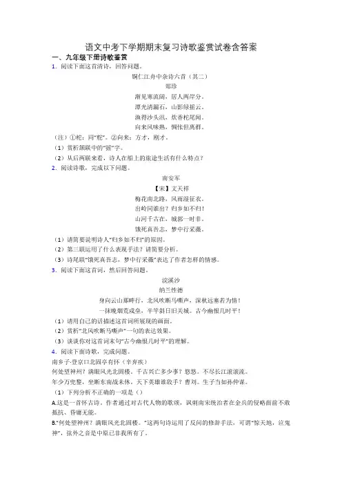 语文中考下学期期末复习诗歌鉴赏试卷含答案