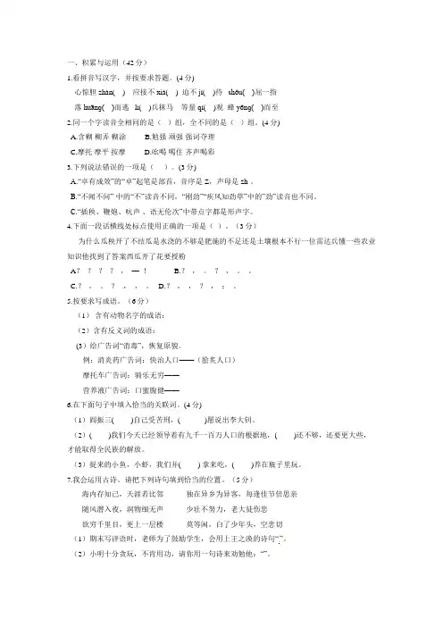 六年级暑假作业小升初语文